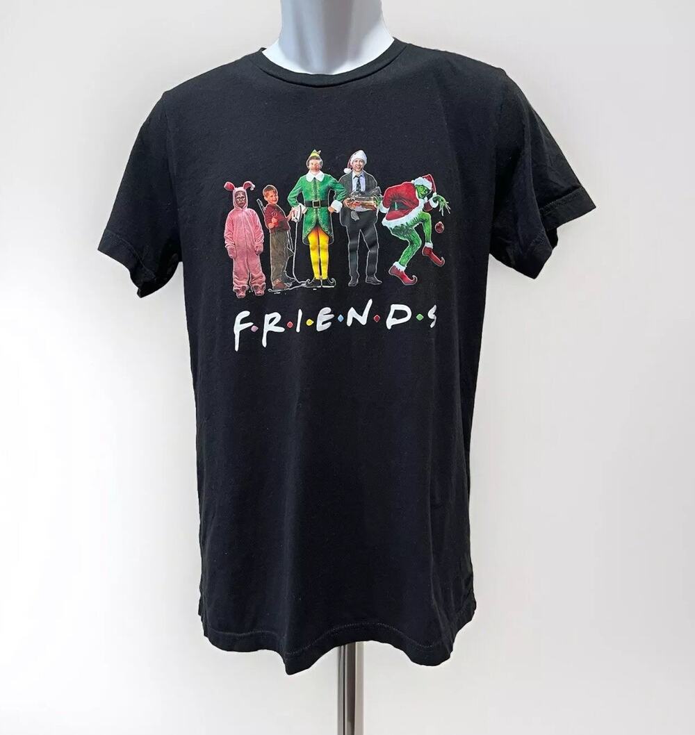 Friends Christmas Essential Black Unisex T-Shirt Size Small Grinch